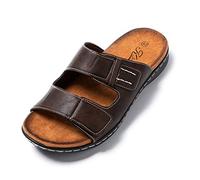 JOMIX Mens Summer Sandals with Adjustable Band Soft Faux Leather Slippers Non-slip Rubber Sole Shoes for Hiking Sea Beach, SU8711, Brown, 6.5 UK