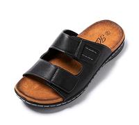 JOMIX Mens Summer Sandals with Adjustable Band Soft Faux Leather Slippers Non-slip Rubber Sole Shoes for Hiking Sea Beach, SU8711, Black, 6.5 UK