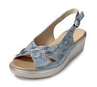 JOMIX Women's Comfortable Sandals Low Wedge 5 cm Summer with Rhinestones Adjustable Buckle Open Toe Peep Toe Non-Slip Sole Elegant Sandals for Elderly Walking Ceremony, blue, 7 UK