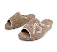 JOMIX Women's House Open Foam Slippers Summer Low Wedge Soft Cork Sole Comfortable Lightweight with Hearts for Lady, beige, 7 UK
