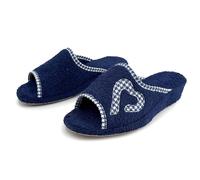 JOMIX Women's House Open Foam Slippers Summer Low Wedge Soft Cork Sole Comfortable Lightweight with Hearts for Lady, blue, 4 UK