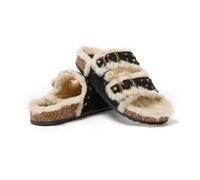 JOMIX Womens Platform Slippers,Elegant Winter Slippers, Non Slip Plush Clogs, Comfortable Cork Footbed, Indoor Outdoor Slippers MD1074,Black 4.5 UK