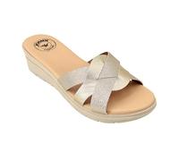 JOMIX Women's Sandals Summer Cross Strap Comfortable Elegant Platform Lightweight Slippers Fashion Slippers with Non-Slip Sole Open House Beach Leisure Shoes, gold, 5 UK