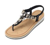 JOMIX Womens Sandals with Jewel Elegant Flat Summer Slippers Comfortable Slip On Flip Flops for Outdoor Indoor