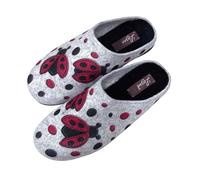 JOMIX Womens Slippers with Felt Upper Wide Fitting Slippers Cute Inprint Non-Slip House Shoes Made in Spain, JX0005, Ladybug, 5.5 UK