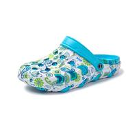 JOMIX Womens Summer Clogs with Flowers Inprint Ladies Non-Slip Slides Comfortable EVA Beach Slippers for Bath Sea Pool, SD9440, Blue, 5.5 UK