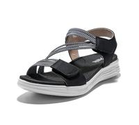 JOMIX Womens Summer Sandals with Adjustable Elastic Open-Toe Elegant Platform Sandals Comfortable Slippers for Home Beach Sea, SD9293, Black, 5.5 UK