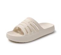 JOMIX Womens Summer Slip On Slides Ladies Beach Slippers Comfortable Non-Slip Shower Sandals for Indoor Outdoor, SD9209, Beige, 5.5 UK