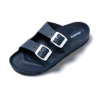 JOMIX Womens Summer Slippers with Double Buckles Non-Slip Ladies Slides Shower Sandals for Beach Sea Pool, SD2211, Navy, 5 UK