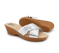 JOMIX Women's Summer Wedge Slippers Comfort Memory Made in Italy Comfortable Sandals with Metallic Cross-Bands, Soft Anatomic Footbed, Lightweight Non-Slip Sole for Home City and Leisure, silver, 6 UK