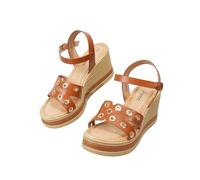 JOMIX Women's Wedge Sandals Summer Elegant Platform with Adjustable Buckle and Metal Studs High Heel Comfortable Casual Shoes for Beach and Holiday, brown, 5 UK