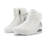 JOMIX Women's Winter Ankle Boots Warm Lined Sneaker Boots with Fur Collar Wedge Heel Air Cushion Non-Slip Sole Zip Lacing Lightweight Comfortable for Cold Days Sizes 36-41, White, 6 UK