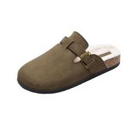 JOMIX Women's Winter Suede Clogs with Plush Lining and Buckle | Outdoor and Home Casual Flat Shoes, Cork Effect PVC Non-Slip Sole, Comfortable Clogs Autumn Winter