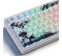 JOMKIZ PBT Keycaps with Landscape Plum Blossom Design Side Print Shine Through Keycaps for Mechanical Keyboard Cherry Profile Double Shot PBT Keycap Set Compatible with 61 64 68 87 104 108 Keys