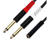 JOMLEY 1/8 TRS Female to Dual 1/4 TS Y Splitter Cable Adapter, 1/8" Stereo to Dual 1/4" Mono Insert Cable, Female Mini Jack Stereo to 2 Quarter inch Mono Converter - 0.3 metre