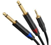JOMLEY 3.5mm to 6.35mm Stereo Audio Cable, 2 M/6.6 FT | 3.5mm TRS to Dual 1/4 Inch TS Mono Y-Splitter Gold-Plated Audio Breakout Cord for Smartphone, CD Player, Speaker, Amplifier