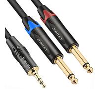 JOMLEY 3.5mm to 6.35mm Stereo Cable 10ft, 3.5mm TRS Mini Jack to Dual 6.35mm TS Mono Y-Splitter Cable for CD Players, Speakers, Amplifiers