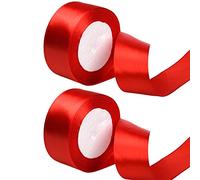Jomnvo 50 Yards Christmas Satin Ribbon Solid Color Fabric Ribbon Christmas Ribbon for Christmas DIY Crafts Gift Wrapping Floristry Bow Decoration (Red, 2.5cm)