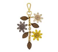 Jomo Joy Flower Keyring Keychain - Hand Made Leather Key Organizer Colorful Decorative Collectible Handbag Purse Tassels Charms Bag Accessories Handcraft Décor Gifts, Daisies Cream Yellow, 6.5 Inches