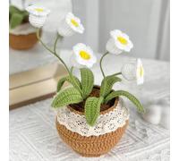 JOMODECOR Handmade Crochet Lily of The Valley Bouquet Potted Plants, Knitted Artificial Forever Flowers, Gift to Friends Mother Kids, Perfect for Home Decorations, Office Desk-New