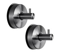 JOMOLA Black Stainless Steel Suction Hooks for Bathroom & Kitchen, 2PCS, 11Lbs Max Load, Brushed Black Finish