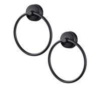 JOMOLA Black Towel Ring Suction Hand Towel Holder Sucker Towel Rail for Bathroom Stainless Steel Round Towel Rings for Kitchen No Drill 2PCS