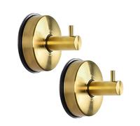 JOMOLA Gold Shower Hooks Suction Cup Towel Hooks for Bathroom Stainless Steel Suction Tea Towel Holder for Kitchen Sucker Hook for Glass Wall Vacuum Towel Hanger Brushed 2PCS