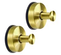 JOMOLA Suction Cup Towel Hooks for Bathroom Gold Shower Hooks Stainless Steel Suction Tea Towel Holder for Kitchen Sucker Hook for Glass Wall Vacuum Towel Hanger Brushed 2PCS