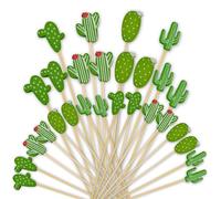 JOMOSPO 100Pcs Mexican Cactus Toothpicks, Mixed Topper Picks, Mini Bamboo Sticks for Cocktail Cupcake Taco Fruit Bar Cinco De Mayo Party Fiesta Decor Home Tabletop Celebration Supplies(Cactus)