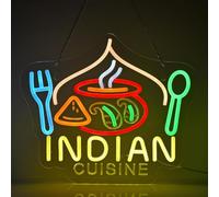 JOMOSPO - Indian Kitchen Neon Sign, Neon Lights Wall Hanging, for Indian Restaurant, Shop/Truck, Bar, Pub, USB Powered, Ultra Bright, Dimmable, 14.96" x 12.6"