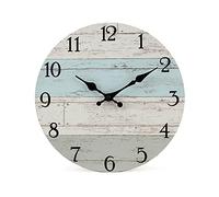 jomparis Silent Non-Ticking Wooden Decorative Round Wall Clock Quality Quartz Battery Operated Vintage Rustic Country Tuscan Style Home Decor Wall Clock(10 Inch, Coastal Worn Blue)