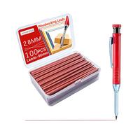JOMPENS 100Pcs Pencil Refills, 2.8mm Pencil Leads, Solid Carpenters Refills Replacement, Deep Hole Marker, Waterproof for Woodwork Construction Building (red)