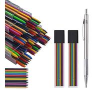 JOMPENS 2.0mm Metal Mechanical Colored Pencil Set, 1 Automatic Drafting Pencil with 2 Boxes 12 Assorted Color Lead Refills, Art Sketch Drawing Coloring Pencils for Artists