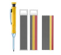 JOMPENS 3 Pack Mechanical Carpenter Pencil Set with 12 Refill & Carbide Scribe Tool, Construction Pencils Heavy Duty Woodworking Pencils for Architect (yellow set)