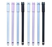 JOMPENS 8 Pcs Ballpoint Cat Theme Erasable Neutral Pen 0.5mm Black Blue Friction Heat Pen Tip with Eraser Stationery (Black)