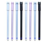 JOMPENS 8 Pcs Ballpoint Cat Theme Erasable Neutral Pen 0.5mm Black Blue Friction Heat Pen Tip with Eraser Stationery (Blue)