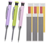 JOMPENS Professional 3-Pen Marking Kit - 36 Leads + Integrated Sharpeners - Deep Hole Tip, Long Nose Design - Ideal for Carpenters, Woodworkers, Industrial Use (Purple green powder)