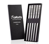 JOMUCO 5 Pairs Metal Chopsticks Reusable Stainless Steel Chopsticks Set Dishwasher Safe Laser Engraved Pattern Chinese Korean Japanese Chopsticks Gift Set Easy to Use and Clean (Silver)