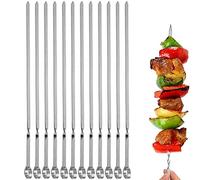 JOMVERL 12PCS Kabob Skewers Flat Metal BBQ Barbecue Skewer 14" Long Stainless Steel Shish Kebob Sticks Wide Reusable Grilling Skewers Set for Meat Shrimp Chicken Vegetable, 12 Pack
