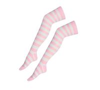 Jon Elia® New Ladies Girls Over The Knee Long Casual Parties Valentine's Stripy Striped Cotton Socks Assorted Colours UK Size 4-6 (UK, Numeric, 4, 6, Regular, Regular, Baby Pink/White Striped)
