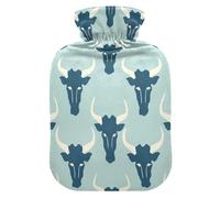 Jon Klassen Style Bull Baby Blue Water Bottle for hot Water with Soft Cover, 1L hot Compress Bag for Period Cramps,Period Cramps,bolsas de agua Caliente para Dolores