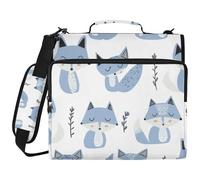Jon Klassen Style Fox Sky Blue Lavender White 3 Ringing 1.5 inch Binder with Extra Pockets with Handle and Removable Shoulder Strap Multiple Pockets Document Organizer Bag for School and Office