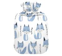 Jon Klassen Style Fox Sky Blue Lavender White hot-Water Bottle with Soft Cover, 1L hot Compress for Hot and Cold Therapies,Hot and Cold Therapies,bolsas de agua Caliente para Dolores