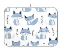 Jon Klassen Style Fox Sky Blue Lavender White Kitchen mat Counter Dish Drying Rack matt XL Dish Drying mats for Kitchen 18 x 24