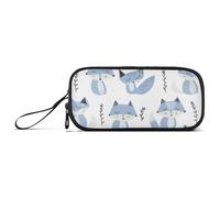 Jon Klassen Style Fox Sky Blue Lavender White Nylon Pencil Case Pencil Bag Big Capacity Zipper Mesh Pencil Case Stationery Organizer for Office Men