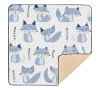 Jon Klassen Style Fox Sky Blue Lavender White Soft Padded Baby Activity Play Mat for Floor 1-Piecing Kicking Mat for Baby Toddler Infant, 50'' x 50''