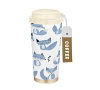 Jon Klassen Style Fox Sky Blue Lavender White Travel Coffe Tumbler With Lid Coffee Mug On The Go Stainless Steel For Hot Cold Drinks 17 oz Leak Proof