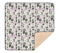 Jon Klassen Style Robots Design Purple Soft Thick Baby Playmat for Floor Cozy Breathable Baby Kick Crawling Mat for Babies Infants Toddlers, 50'' x 50''
