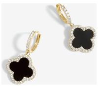 Jon Richard Gold Plated and Jet Clover Huggie Hoop Earrings