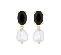 Jon Richard Gold Plated Cubic Zirconia Jet Stone & Pearl Drop Earrings Gold